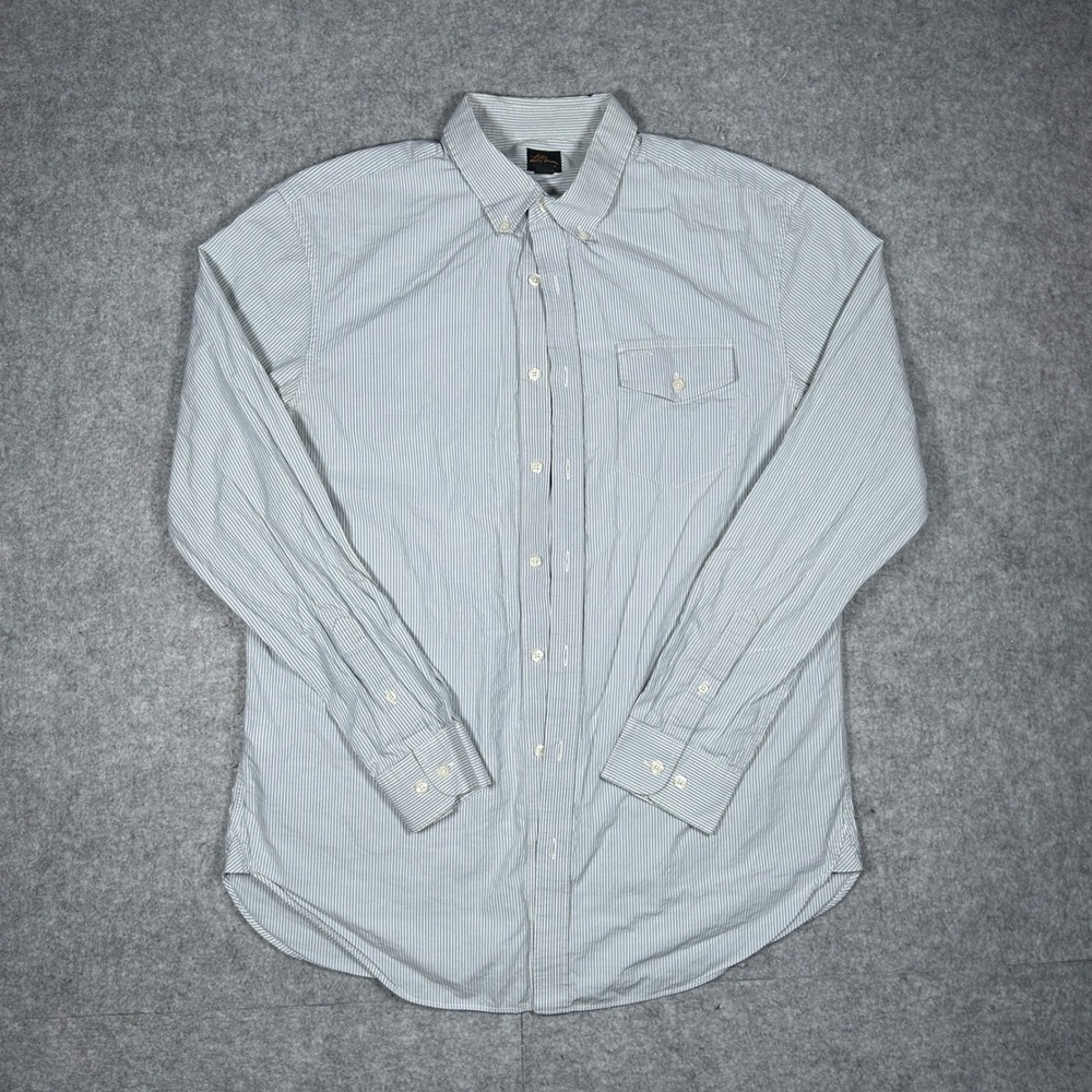 LL Bean Button Down Shirt Mens LT Blue White Striped Cotton Long Sleeve Casual